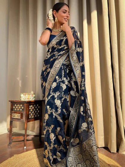 Laita Blue Banarasi Silk Saree