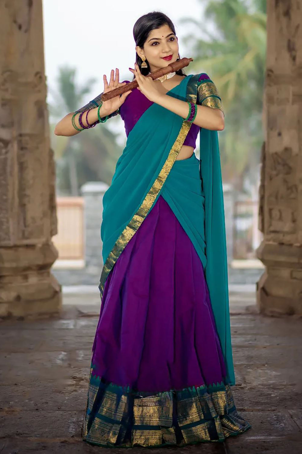 Violet Narayanpeth Cotton Silk Jacquard Half Lehenga Saree