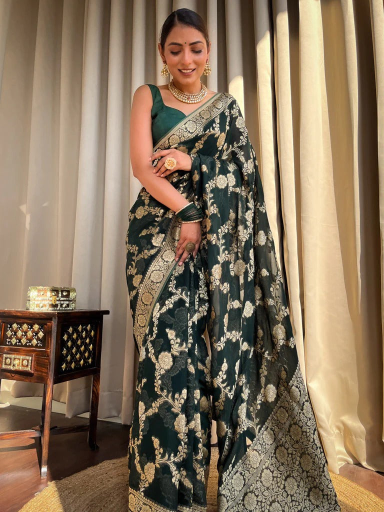 Laita Green Banarasi Silk Saree