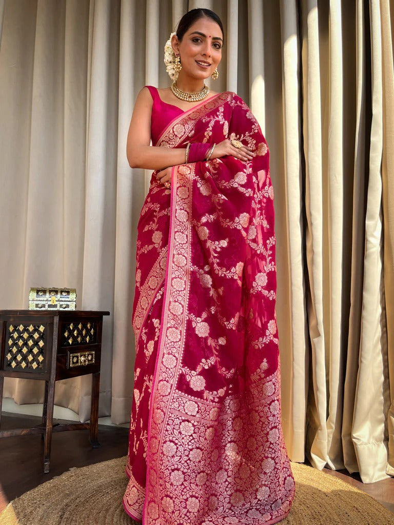 Laita Pink Banarasi Silk Saree