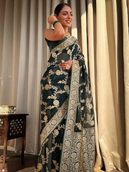 Laita Green Banarasi Silk Saree