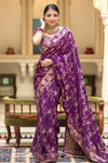 Purple Banarasi Silk Saree With Zari Weaving Work