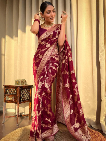 Laita Maroon Banarasi Silk Saree