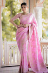 Baby Pink Banarasi Silk Saree With Zari Weaving Work