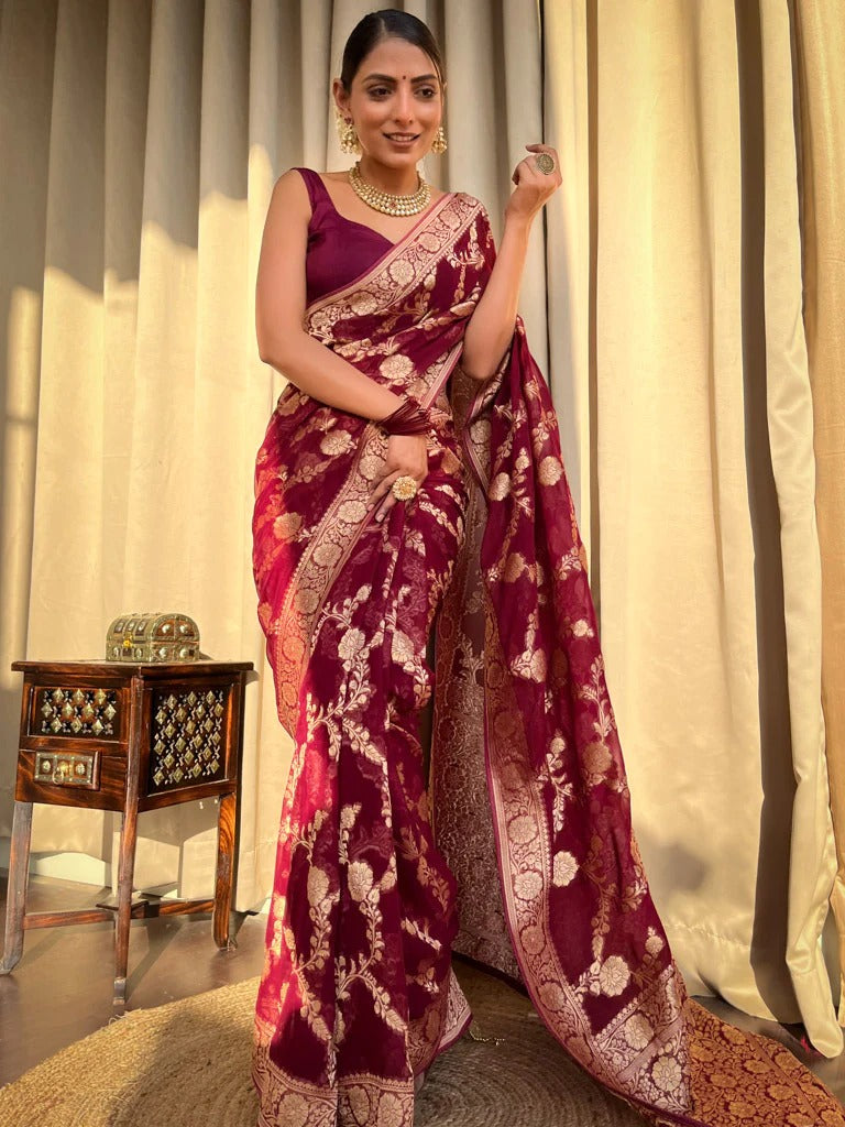 Laita Maroon Banarasi Silk Saree