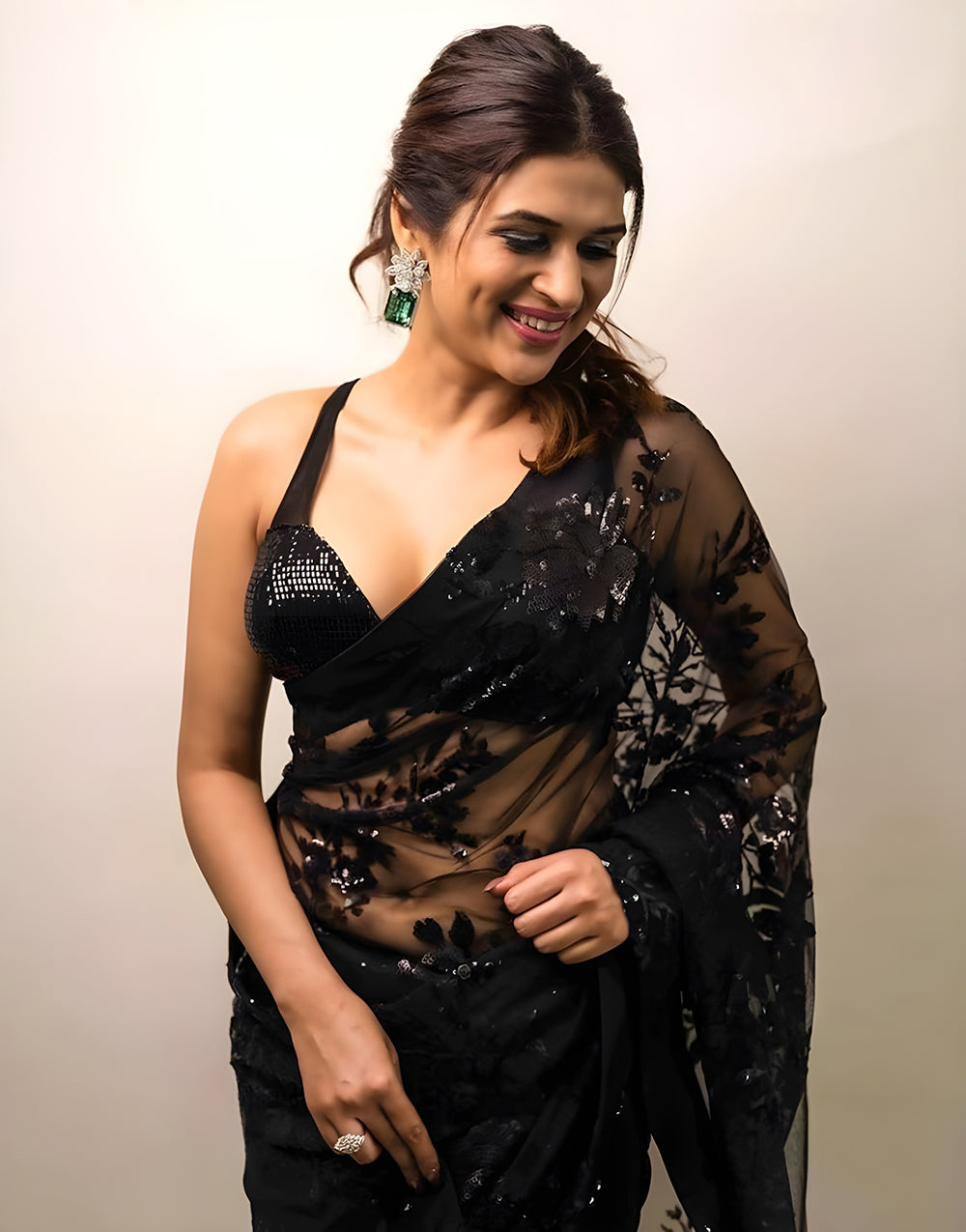 Black Georgette Embroidery Saree