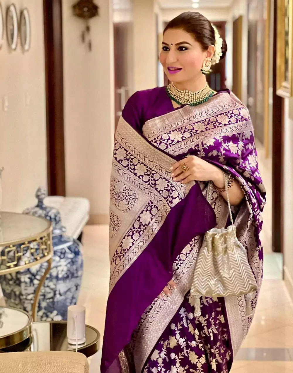 Purple Soft Banarasi Silk Zari weaving saree