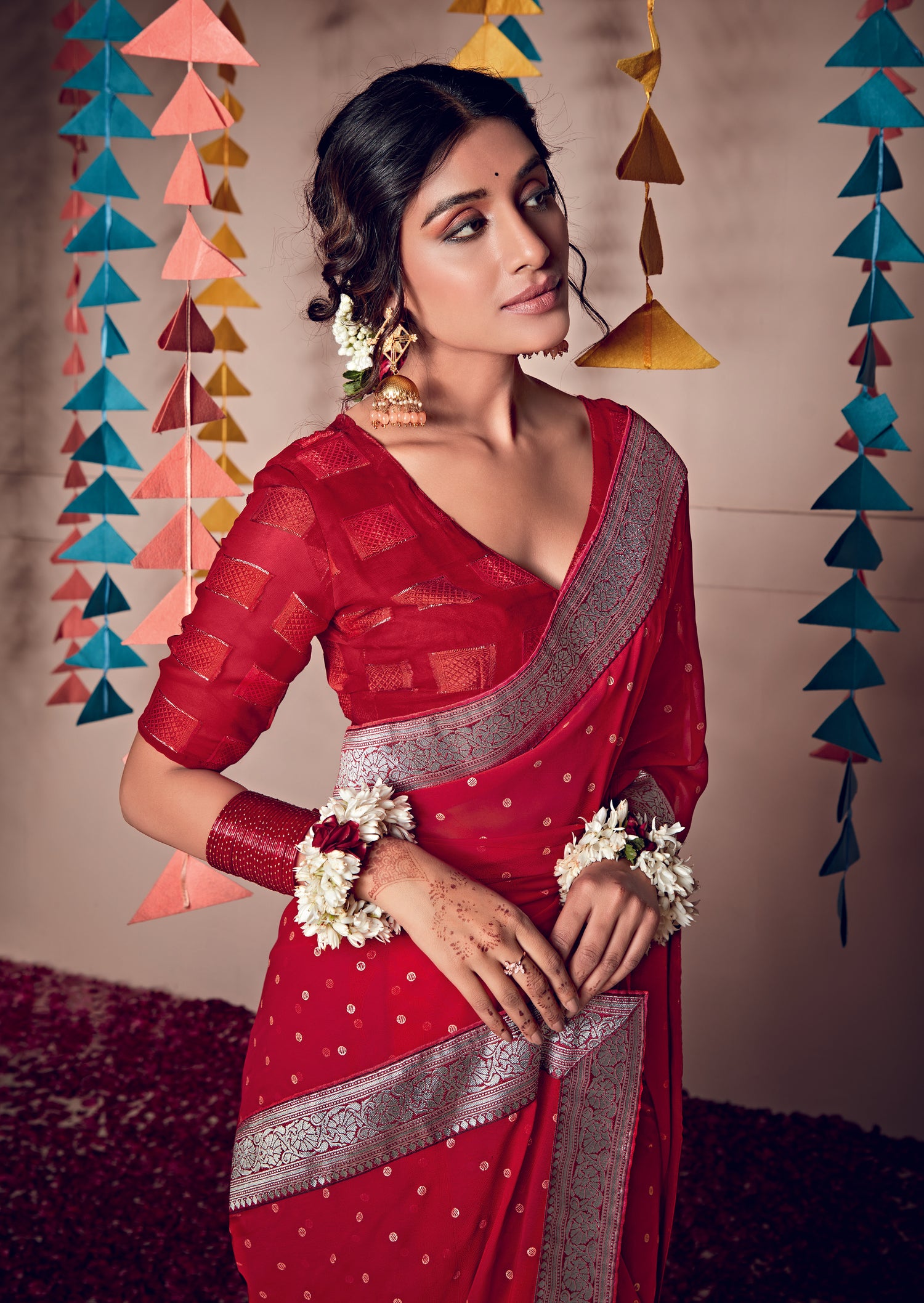 Beautiful Red Colour Georgette Weaving Saree