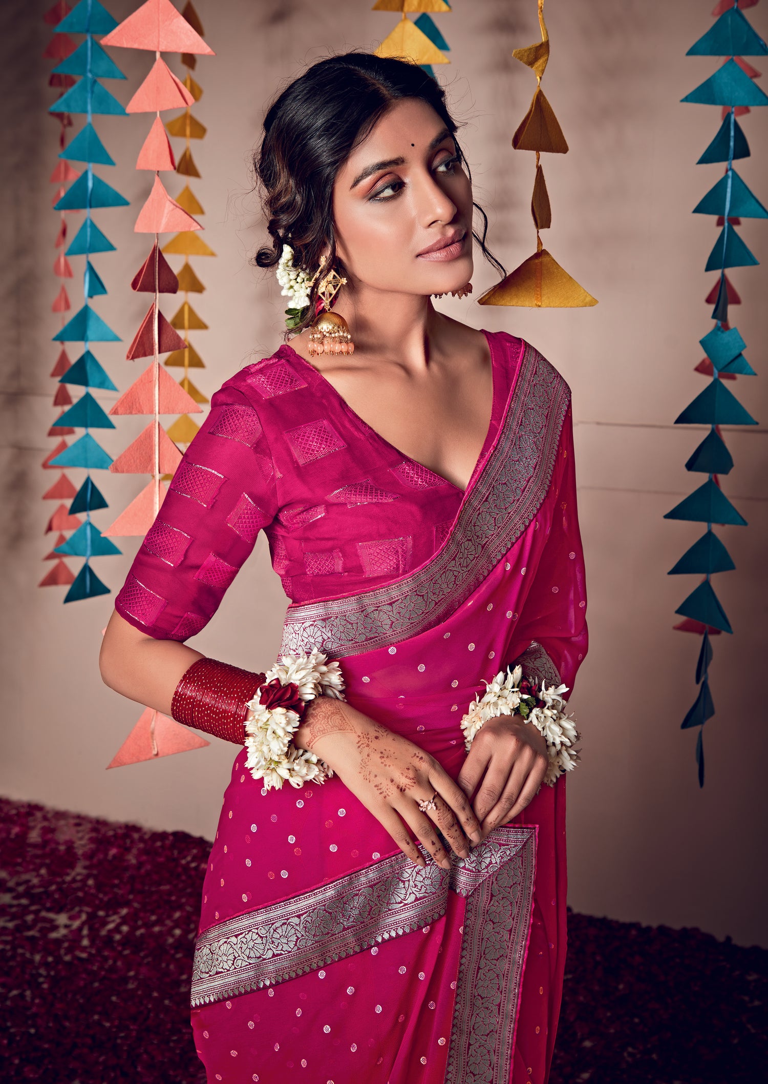 Pink Colour Georgette Weaving Saree With Embroidery Work Blouse