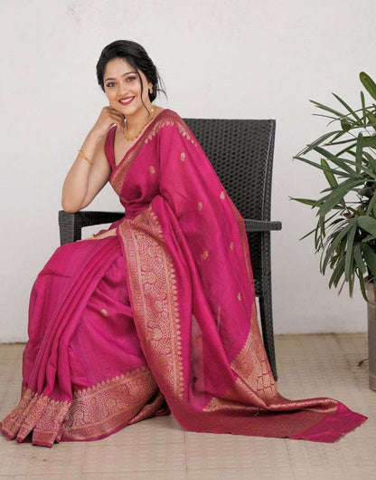 Dark Pink Banarasi Soft Silk Saree With Zari Weaving Work