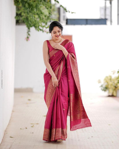 Delectable Dark Pink Soft Silk Saree With Blouse Piece