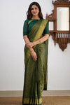 Dark Green Banarasi Silk Saree With Zari Weaving Work