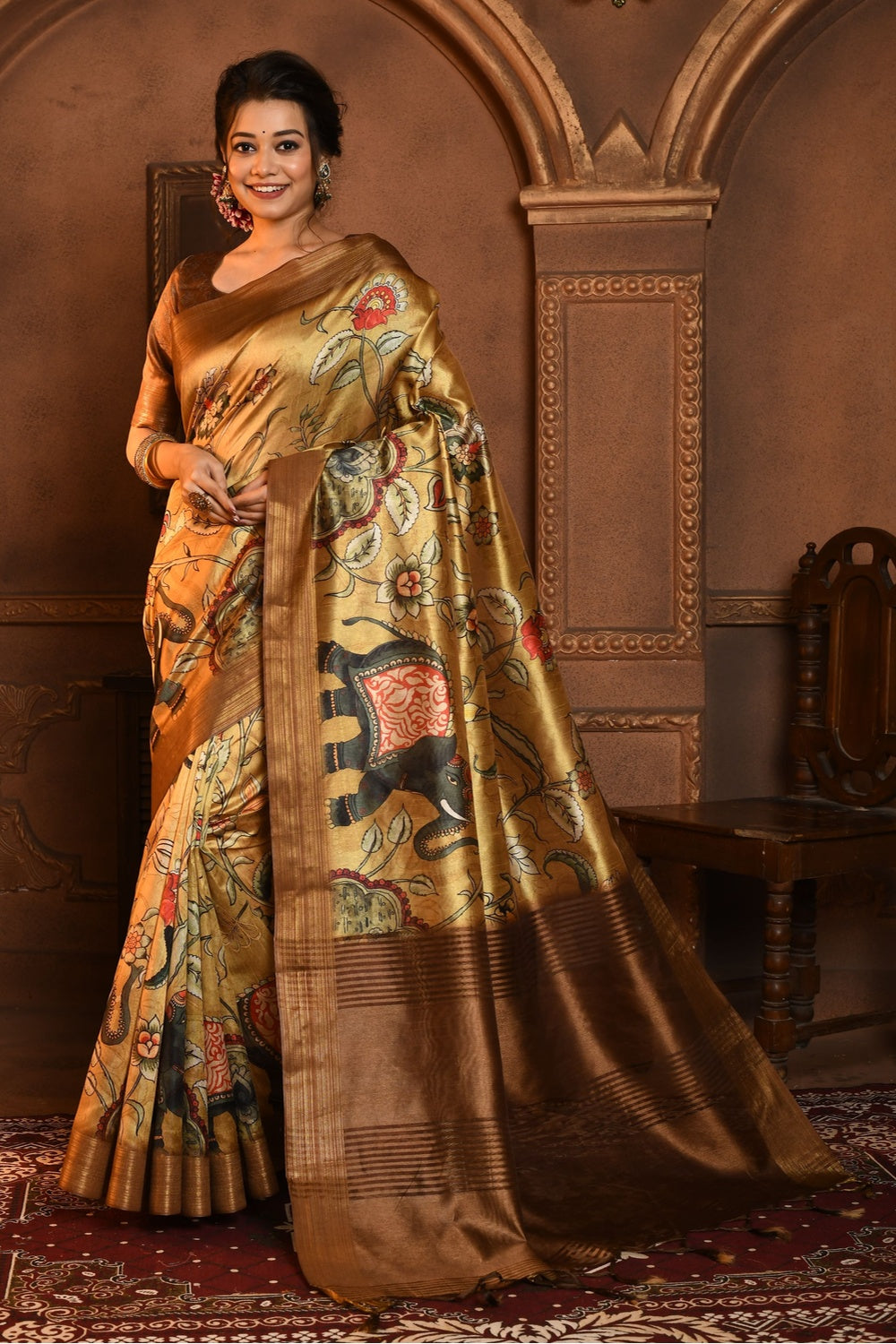 Calico Cream and Brown Zari Woven Kanjivaram Saree – MySilkLove