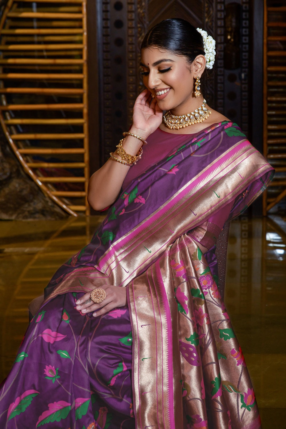 Purple Beautiful Rahi Paithani Saree With Jari Work – Aashthafab