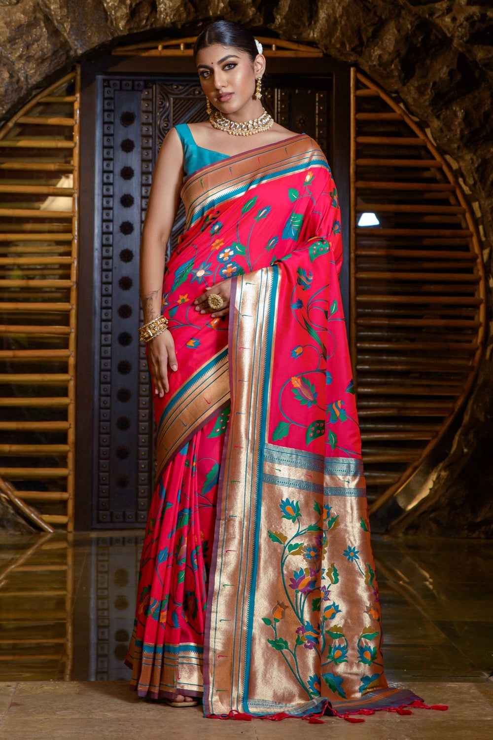 Buy Mimosa Pink Printed Paithani Saree With Blouse for Women Online @ Tata  CLiQ