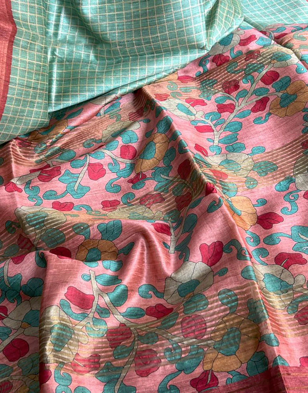 Green Colour Tussar Print Soft Saree With All Over Beautiful Print