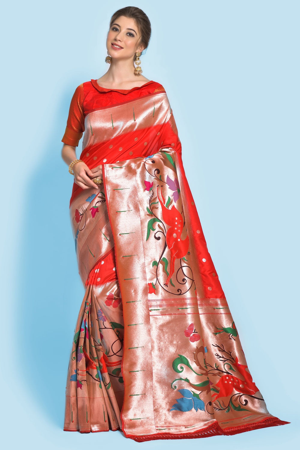 Buy Red Pure Banarasi Paithani Saree Online at Soham Paithani