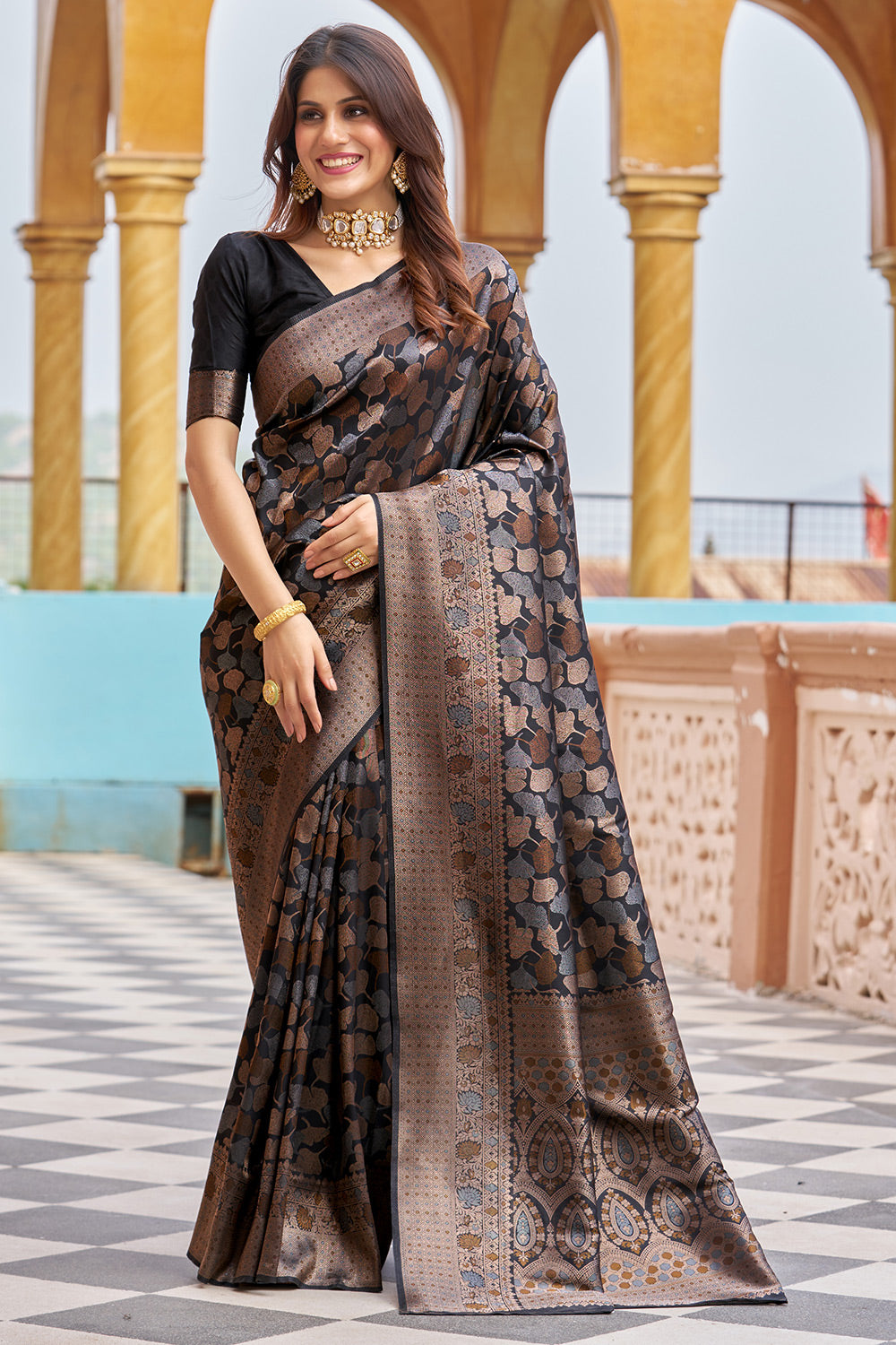 Beautiful black Kanjivaram Art Silk Saree – V4M Fashions