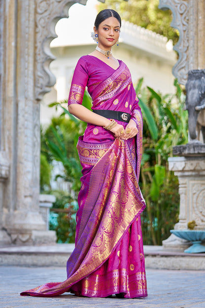 Magenta Banarasi Silk Saree With Weaving Work