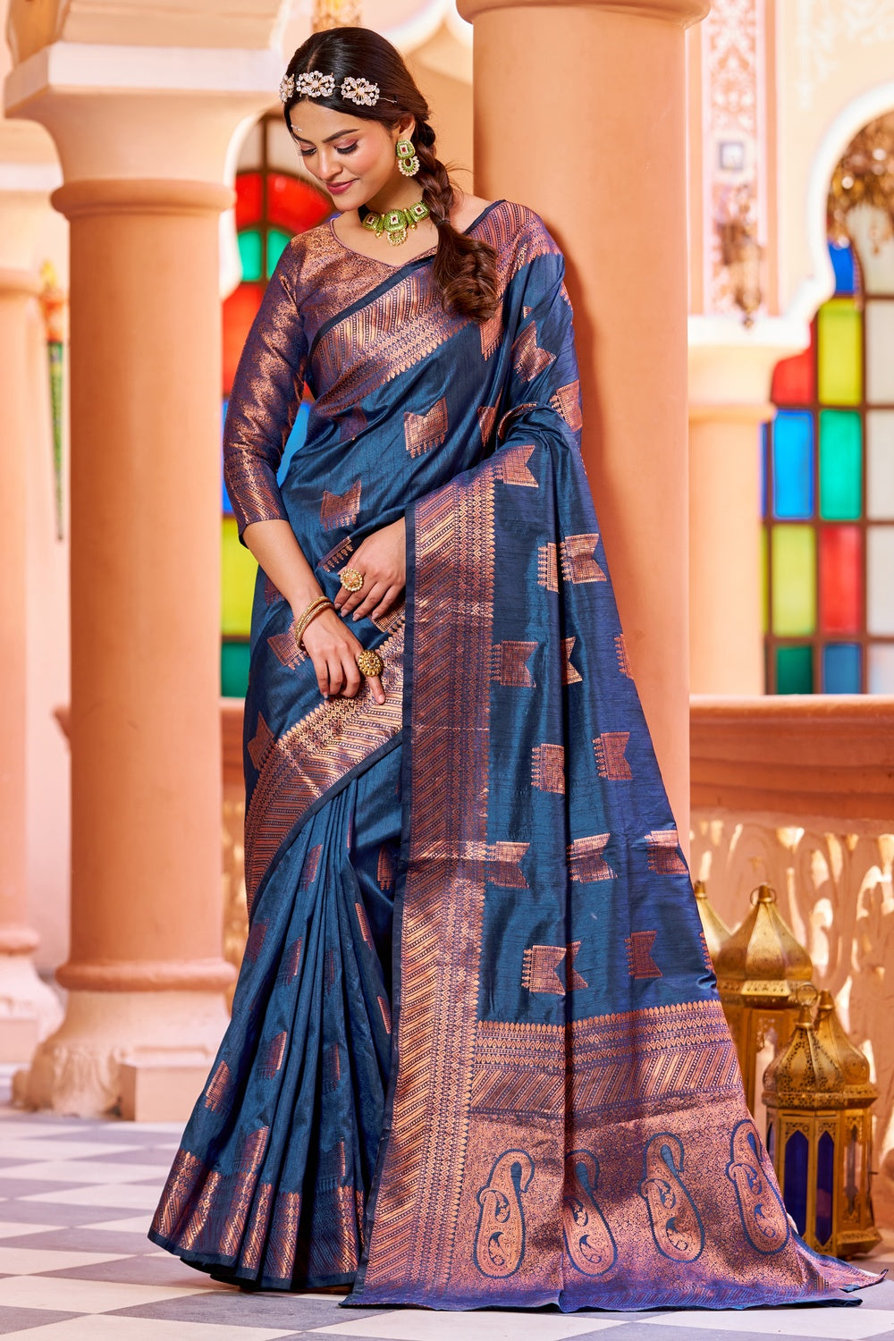 Navy Blue Colour Kanchipuram Soft Lichi Silk Saree, Bold and Beautiful Saree,  With Weaving Silk Exclusive Indian Wedding Saree, Saree Blouse - Etsy  Finland