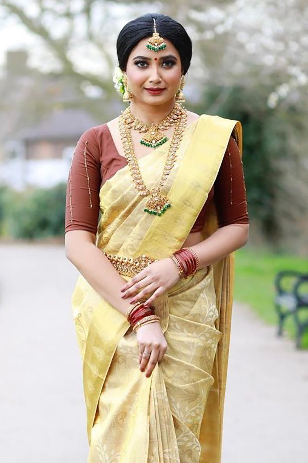 Light Yellow Kanjivaram Silk Saree With Zari Weaving Work