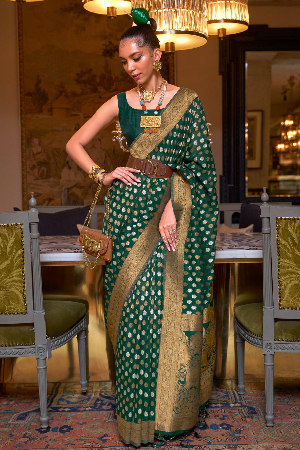 Kanjivaram Soft Silk Saree With Blouse Piece (Dark Green | eBay