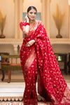 Hira Red Banarasi Silk Saree With Amazing Blouse Piece