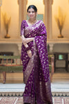 Hira Purple Banarasi Silk Saree With Amazing Blouse Piece