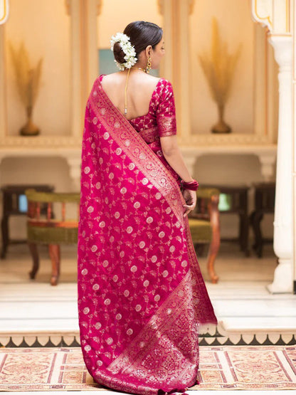 Hira RubyPink Banarasi Silk Saree With Amazing Blouse Piece