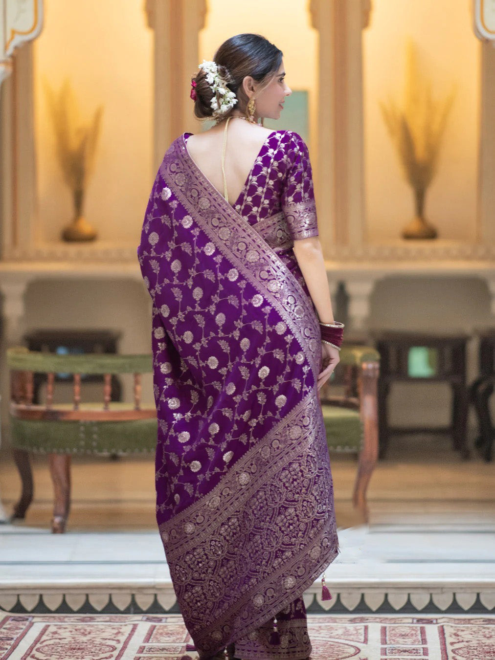 Hira Purple Banarasi Silk Saree With Amazing Blouse Piece