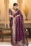 Hira Wine Banarasi Silk Saree With Amazing Blouse Piece