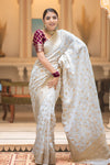 Hira White Banarasi Silk Saree With Amazing Blouse Piece