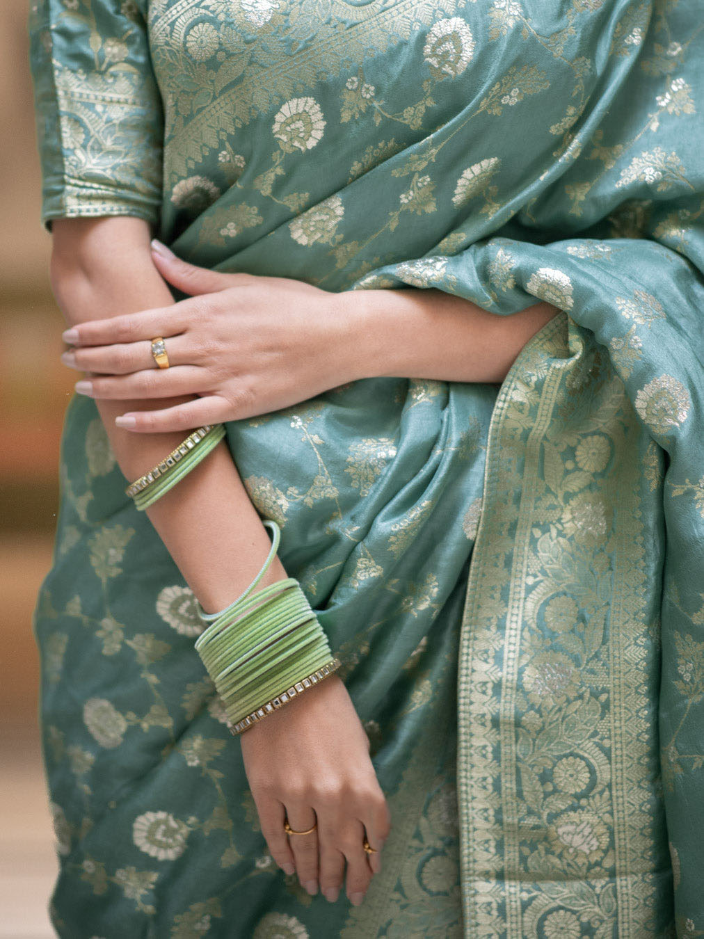 Hira C- Green Banarasi Silk Saree With Amazing Blouse Piece