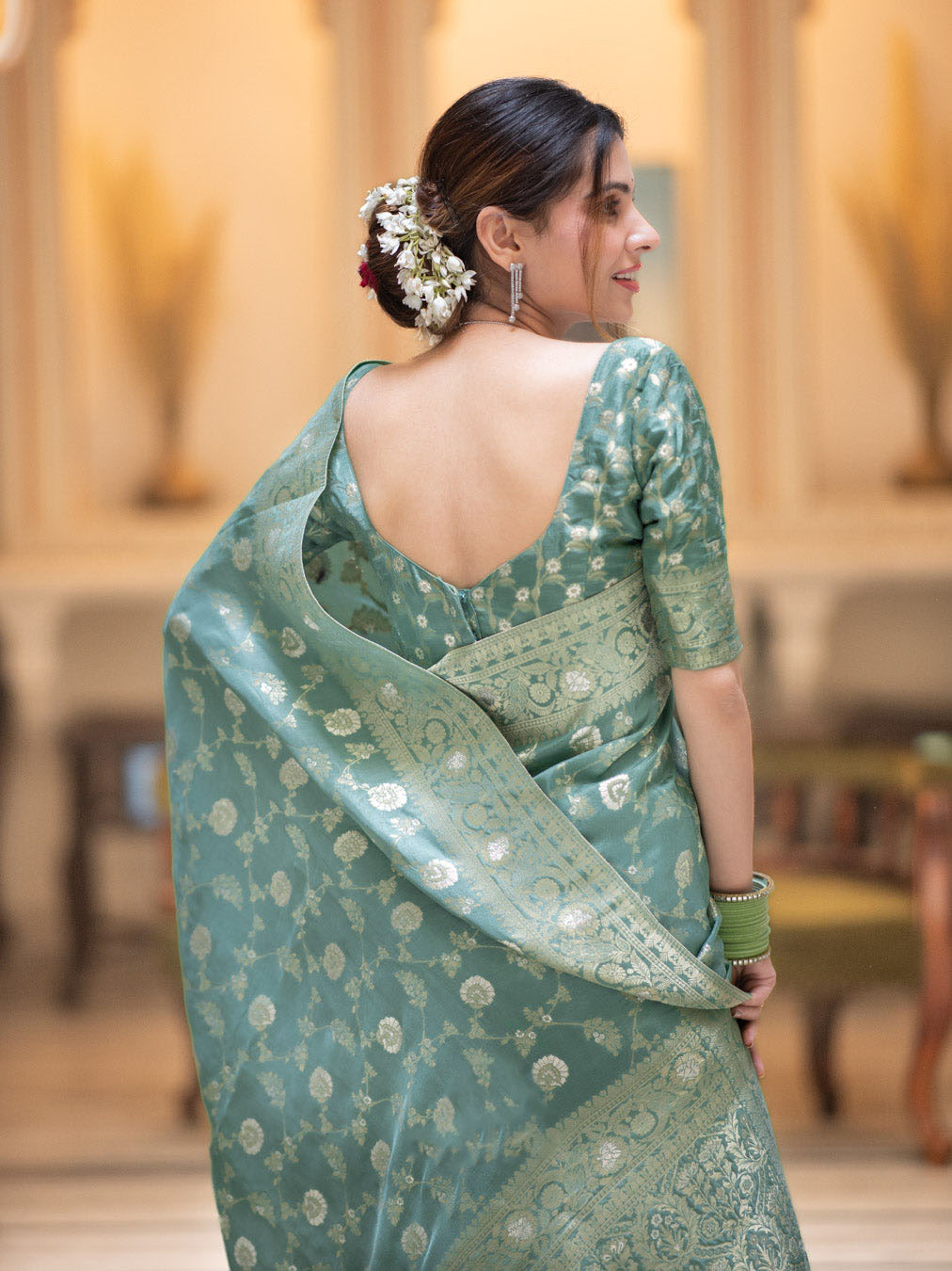 Hira C- Green Banarasi Silk Saree With Amazing Blouse Piece