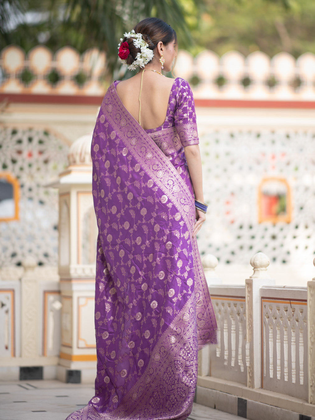 Hira Rich Purple Banarasi Silk Saree With Amazing Blouse Piece