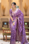 Hira Rich Purple Banarasi Silk Saree With Amazing Blouse Piece