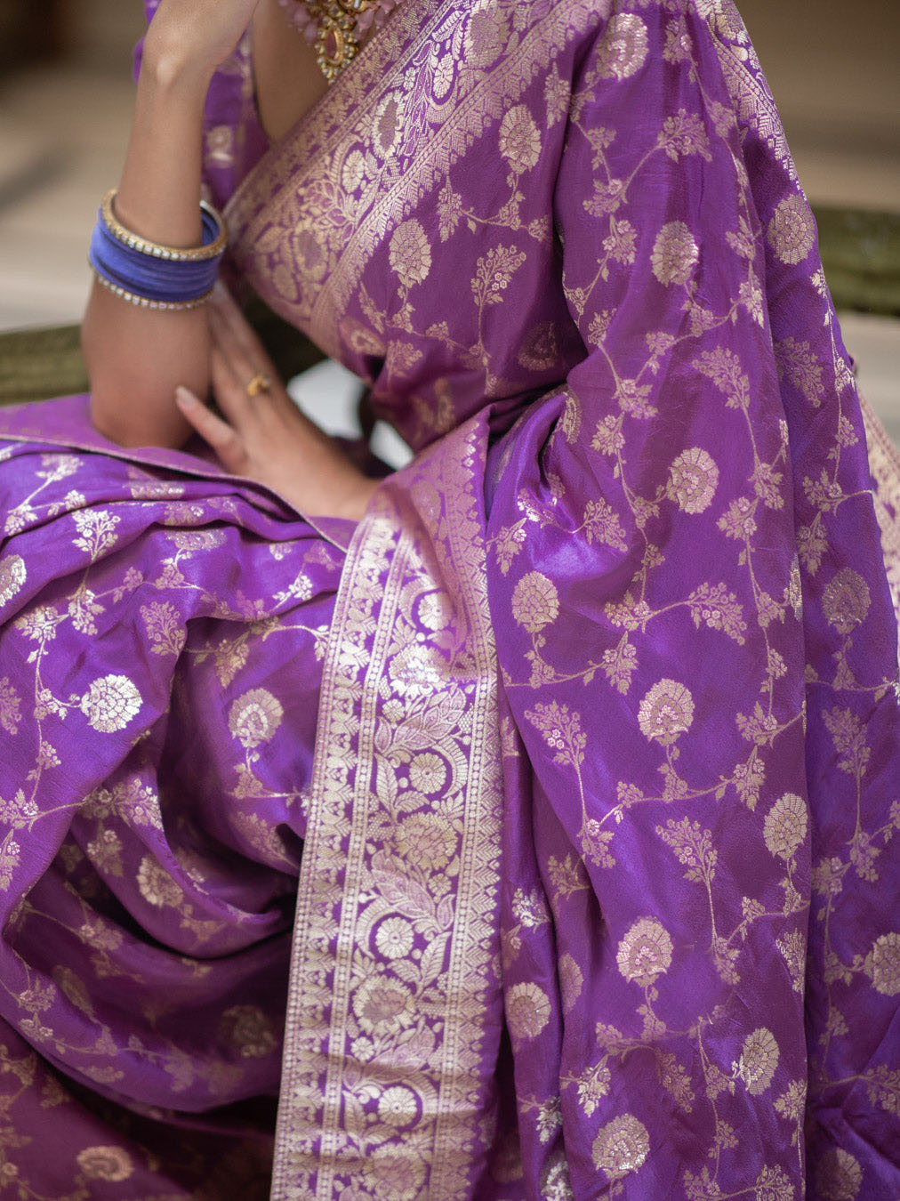 Hira Rich Purple Banarasi Silk Saree With Amazing Blouse Piece