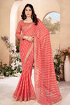 Orange Shaded Laheriya Design Saree With Embroidery Work Blouse