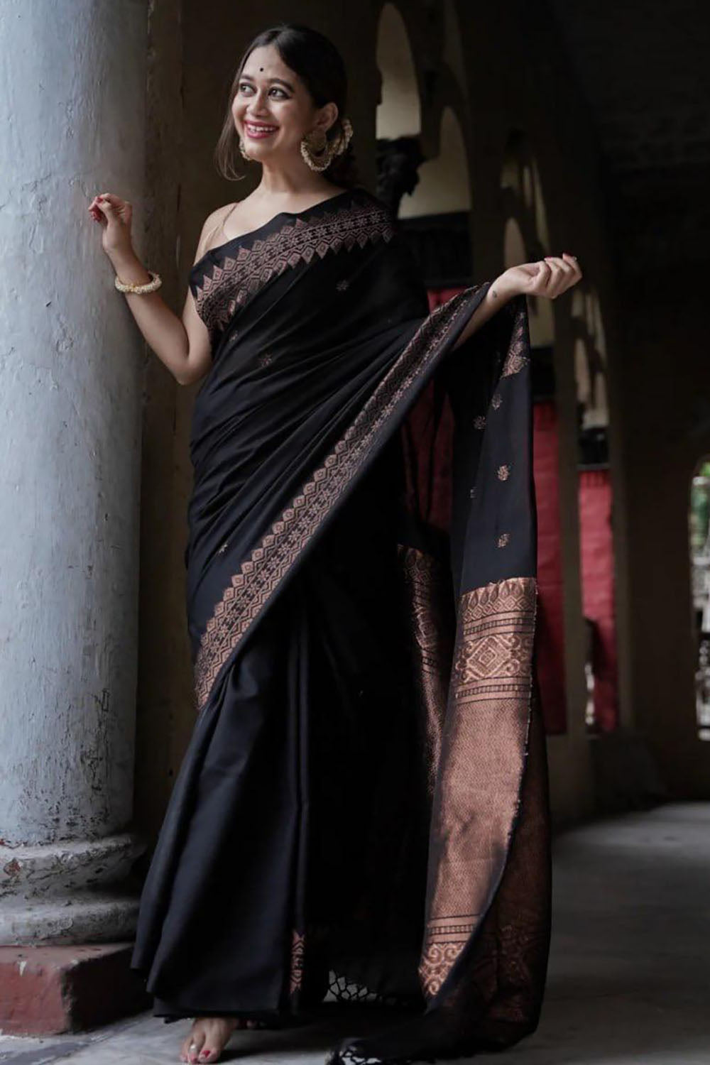 Black Alluring Soft Banarasi Silk Saree