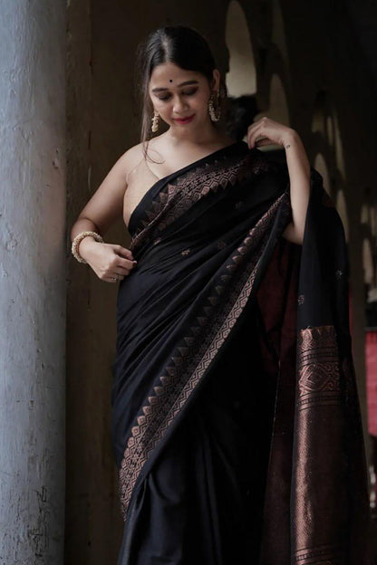 Black Alluring Soft Banarasi Silk Saree