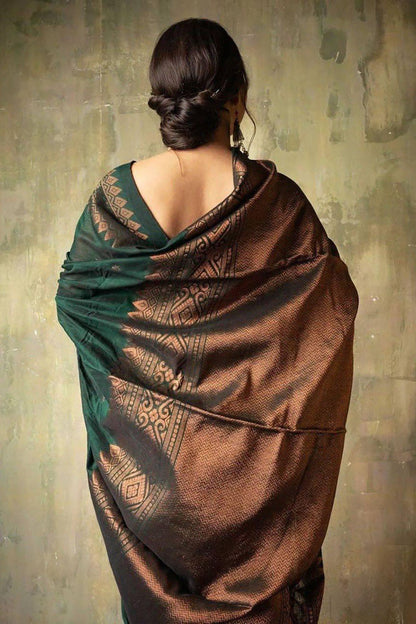 Bottle Green Beautiful Soft Banarasi Silk Saree