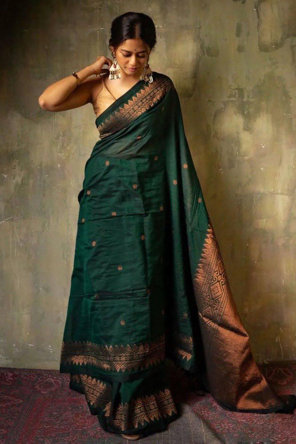 Bottle Green Beautiful Soft Banarasi Silk Saree