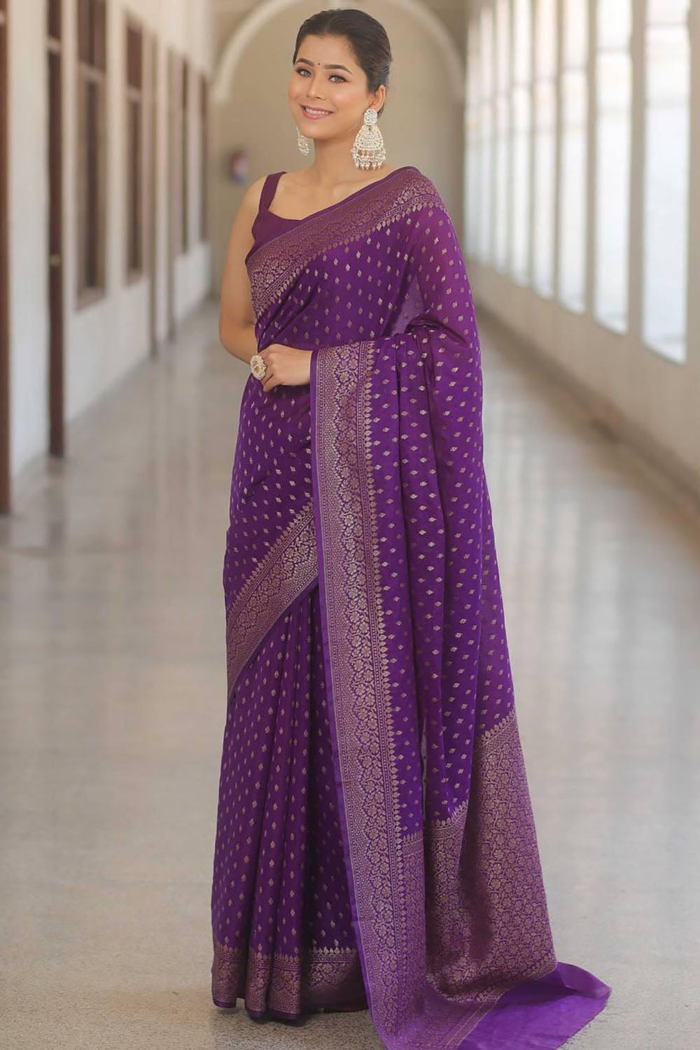 Purple Beautiful Soft Banarasi Silk Saree