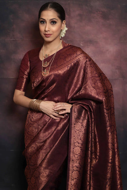 Brown Alluring Soft Banarasi Silk Saree