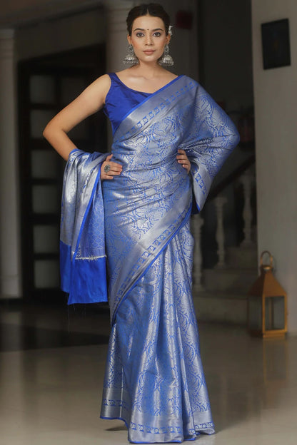 Blue Soft Banarasi Silk Saree