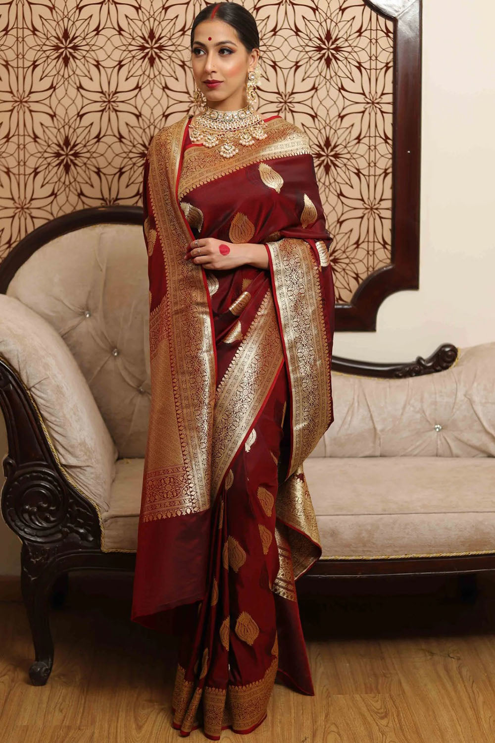 Maroon Soft Banarasi Silk Saree