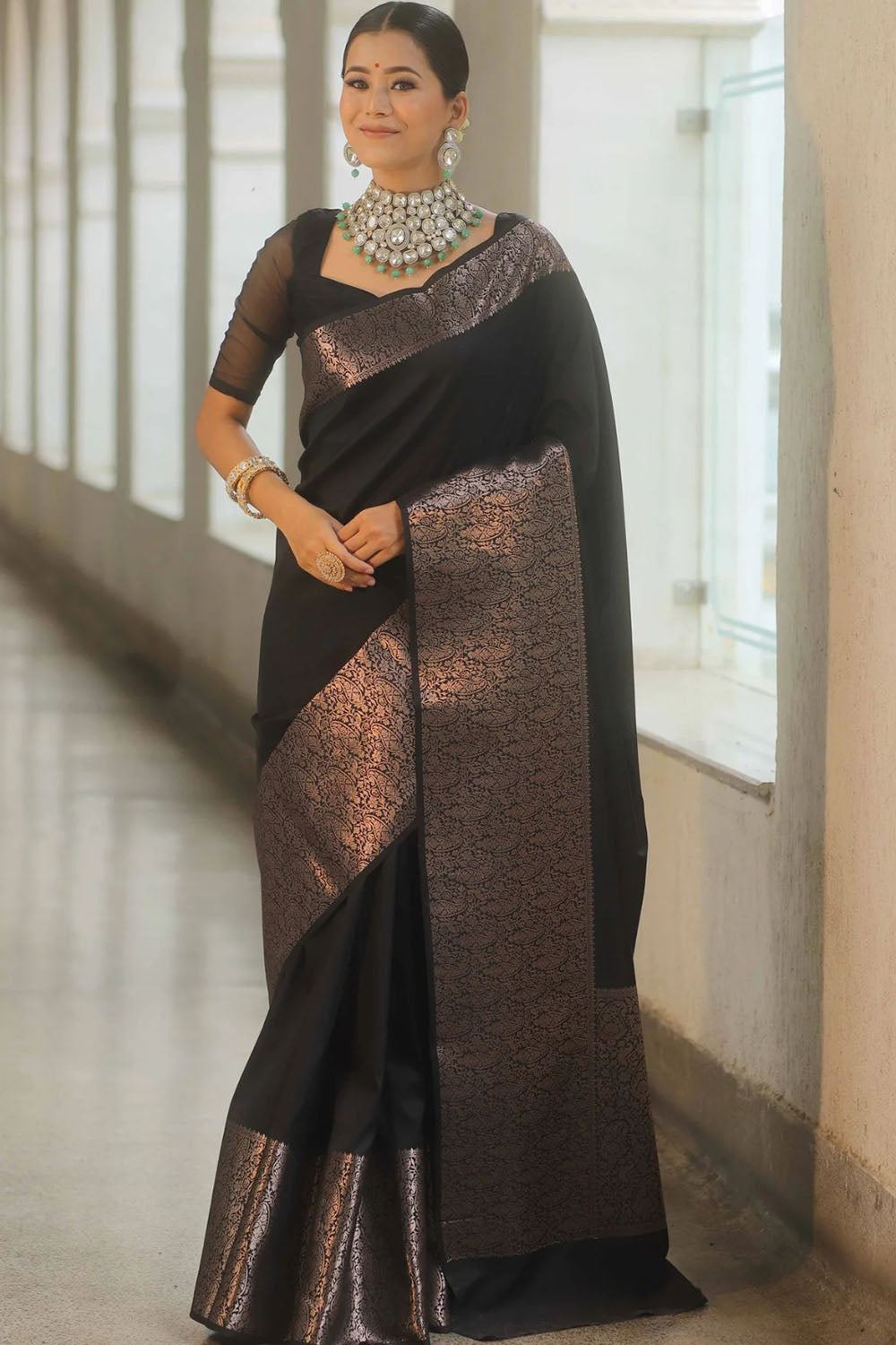 Black Soft Banarasi Silk Saree