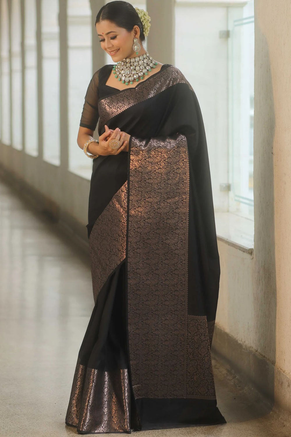 Black Soft Banarasi Silk Saree