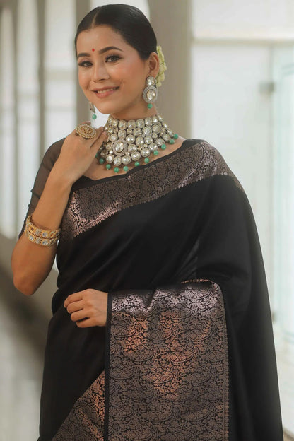 Black Soft Banarasi Silk Saree