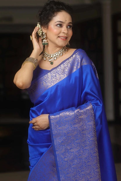 Blue Soft Banarasi Silk Saree